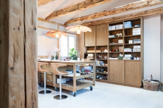 Custom handmade danish design bookshelf workstation